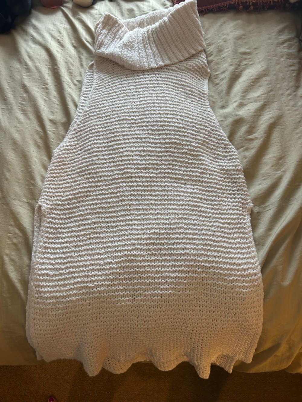Free People Cream Sleeveless Cowl Turtleneck Sweater